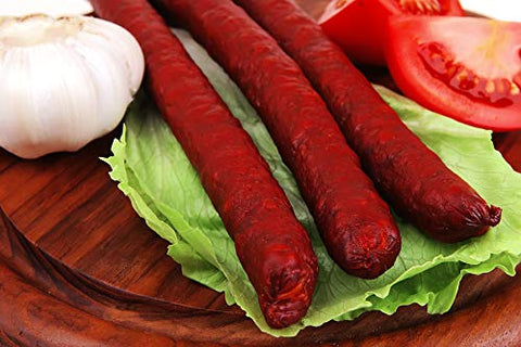 The Sausage Maker close-up of casing texture and mahogany color demonstrating uniform diameter and easy stuffing handling