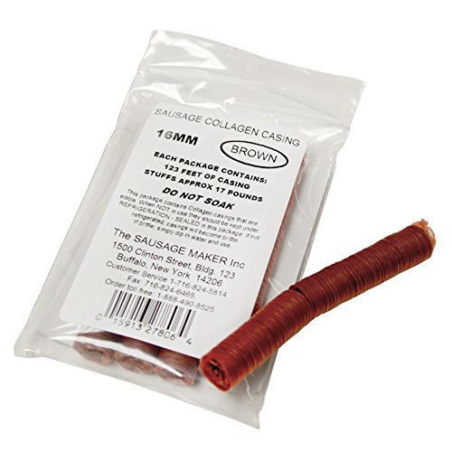 The Sausage Maker front packaging showing mahogany collagen casings and clear product labeling for quick identification and convenience