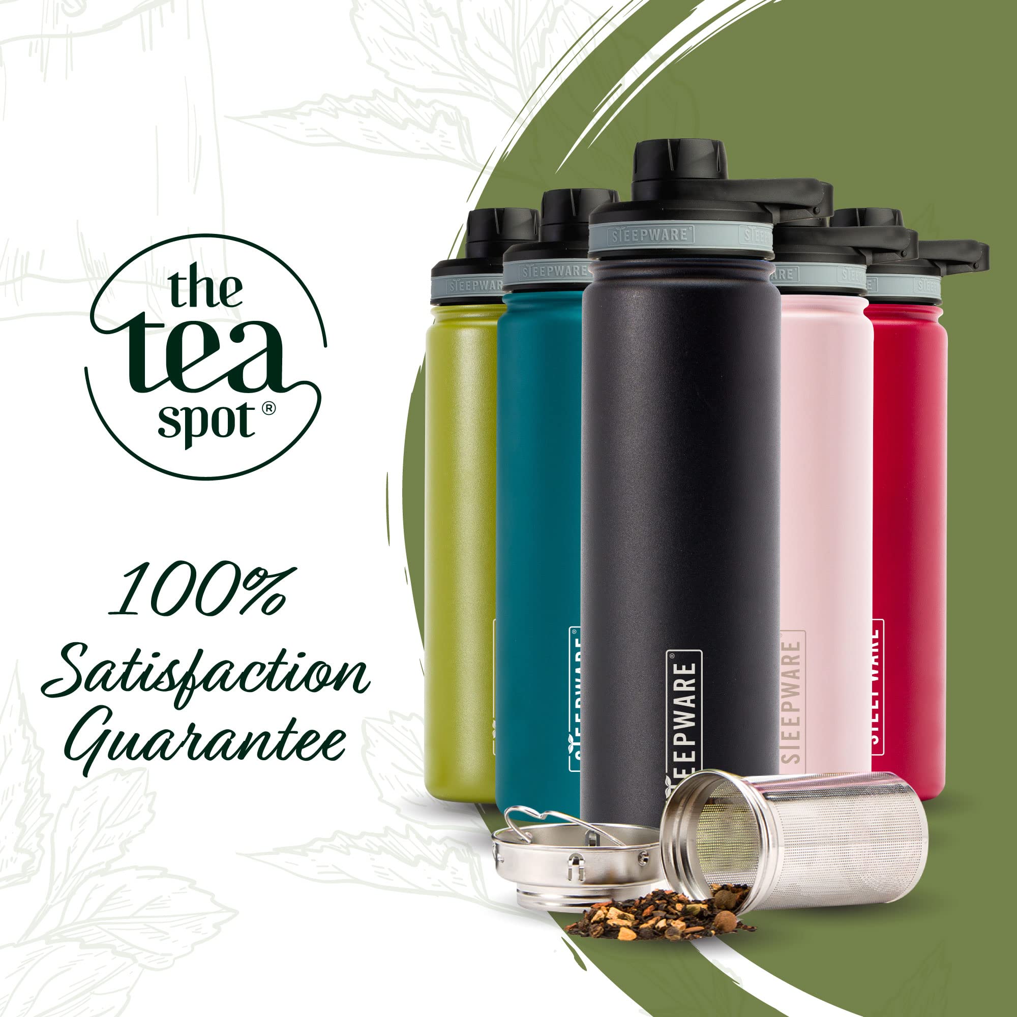 The Tea Spot matte finish detail highlighting durable stainless steel and grip
