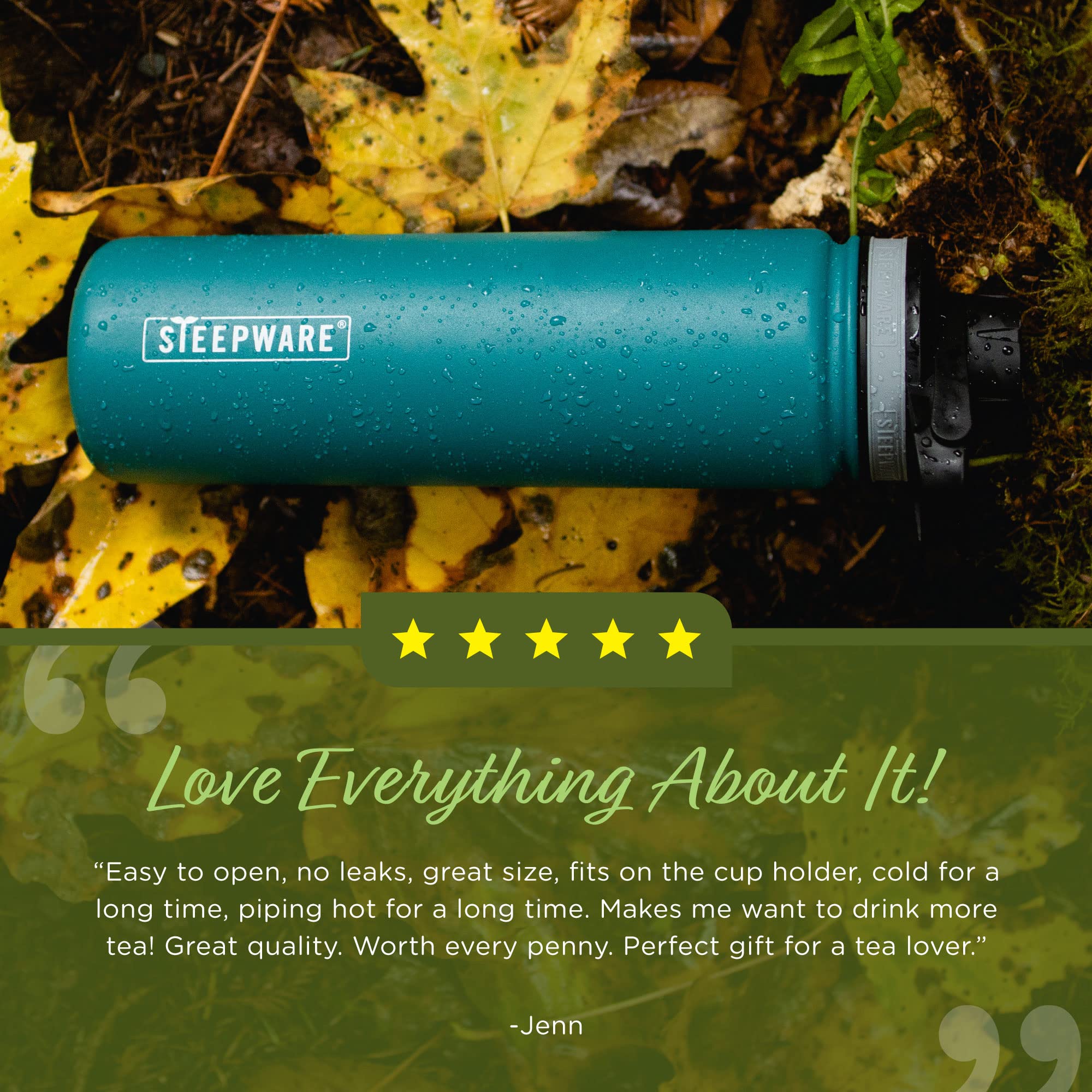the tea spot tumbler held on a hike showing convenience and outdoor durability
