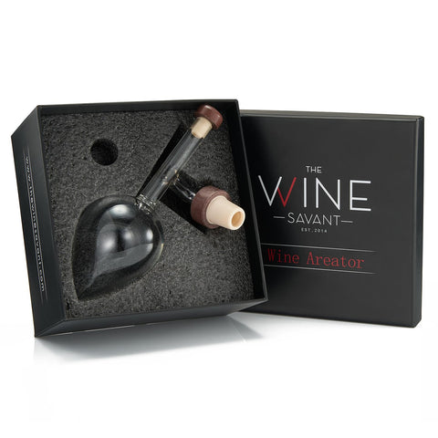 The Wine Savant front view showing elegant hand-blown aerator and clear pour benefit