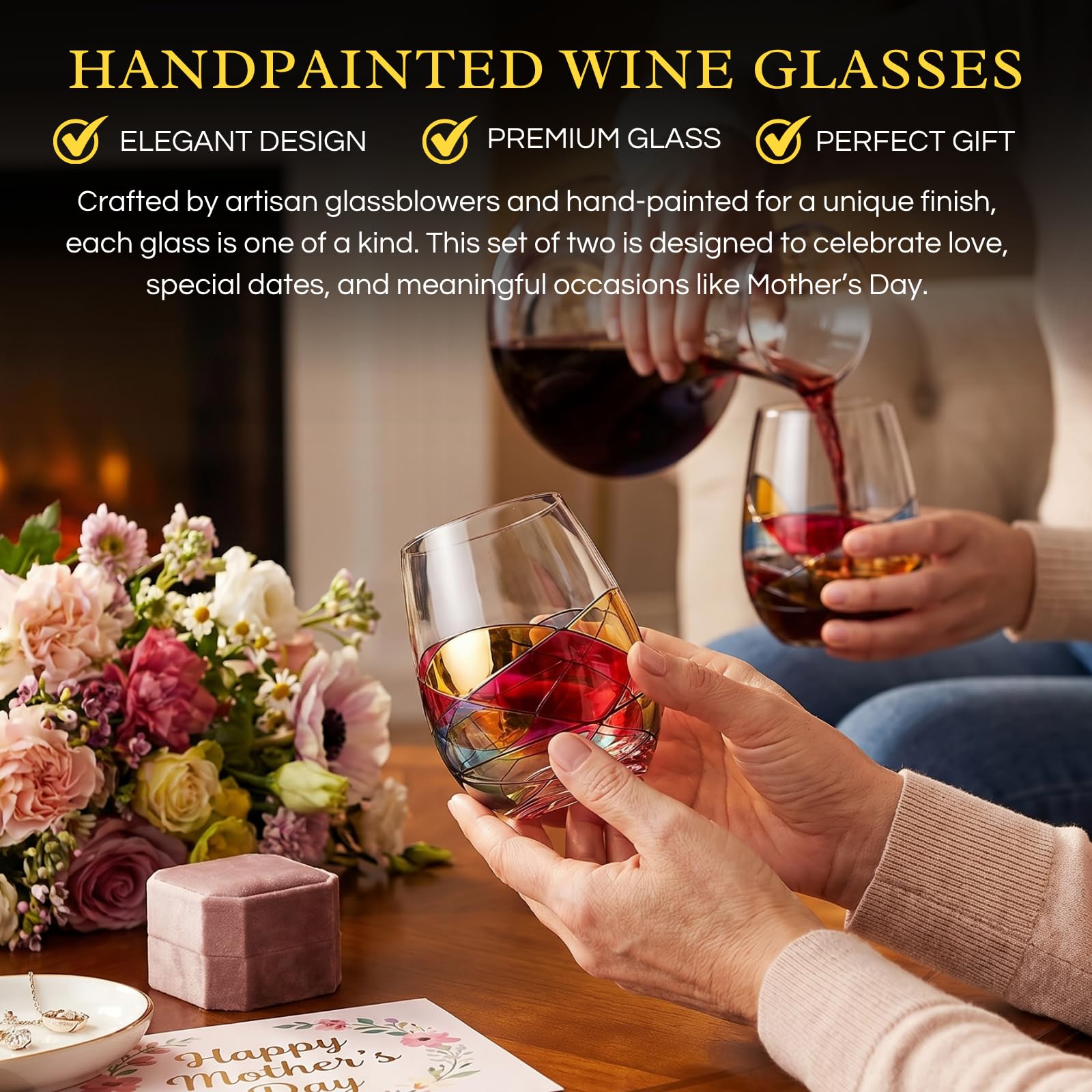 The Wine Savant glass held in hand demonstrating comfortable, stemless use