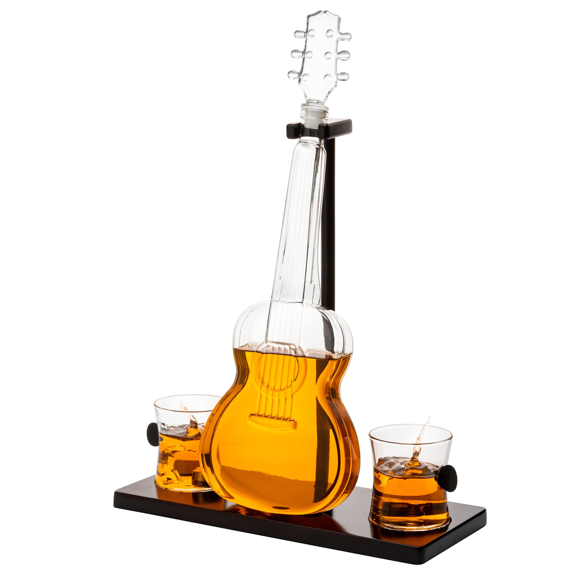 The Wine Savant guitar decanter front view showing shape and serving appeal