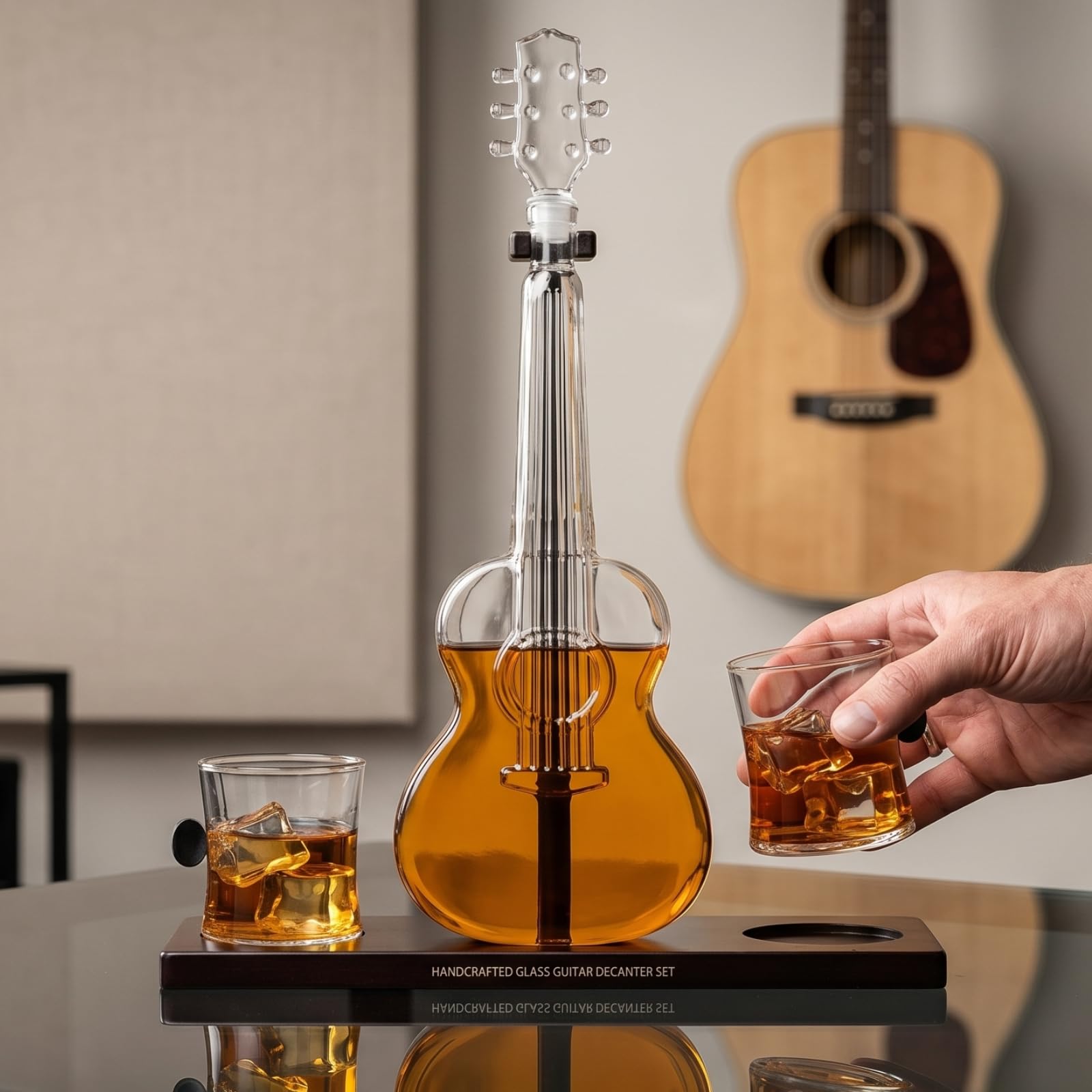 The Wine Savant decanter beside a bottle showing 1000ml capacity scale