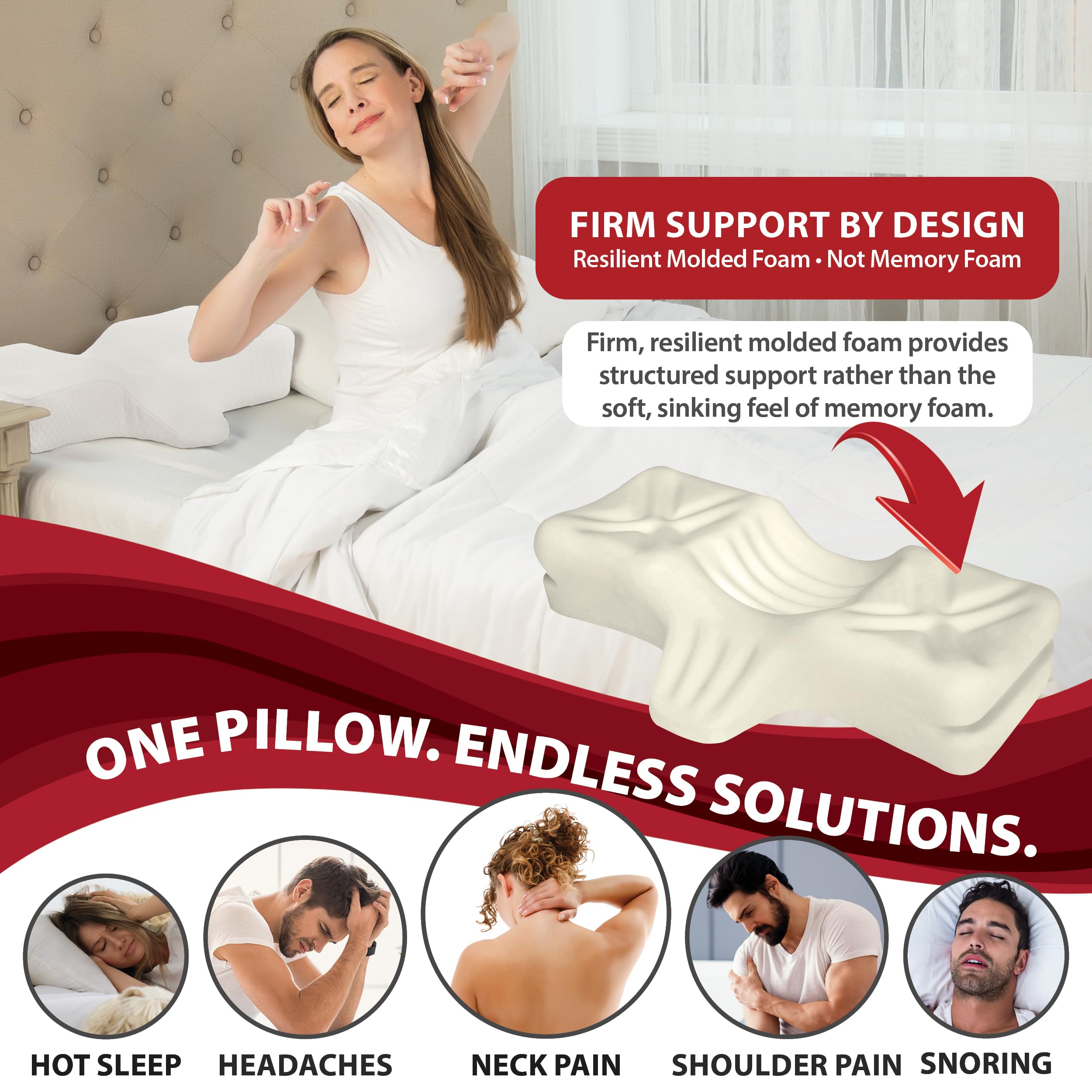 Therapeutica profile contour highlighting neck cradle for improved spinal alignment