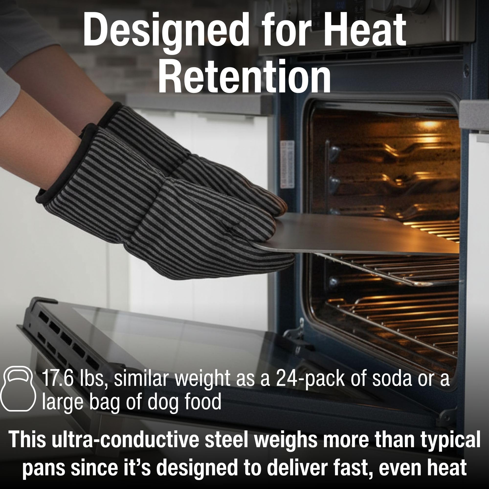 THERMICHEF steel sitting on oven rack showing preheat-ready benefit