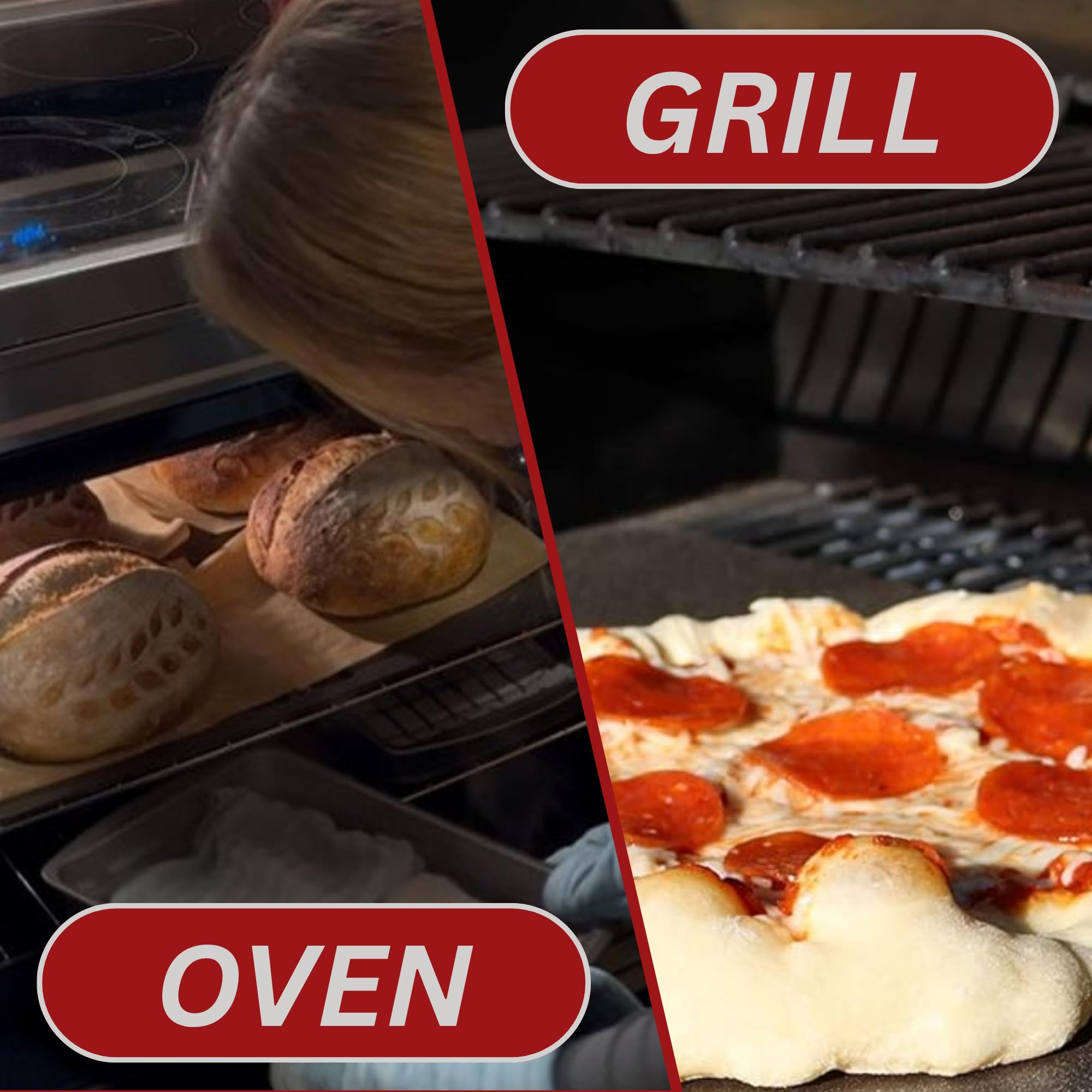 THERMICHEF steel spanning two stovetop burners for griddle versatility