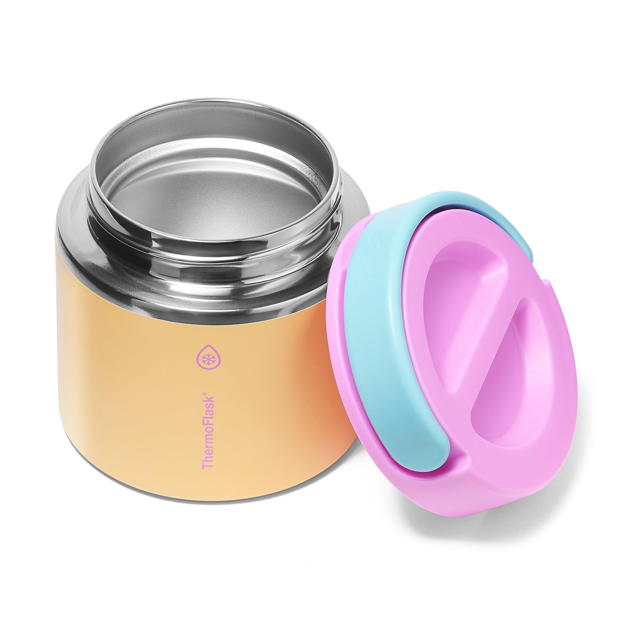 ThermoFlask lid close-up showing screw-top leakproof seal and secure transport benefit