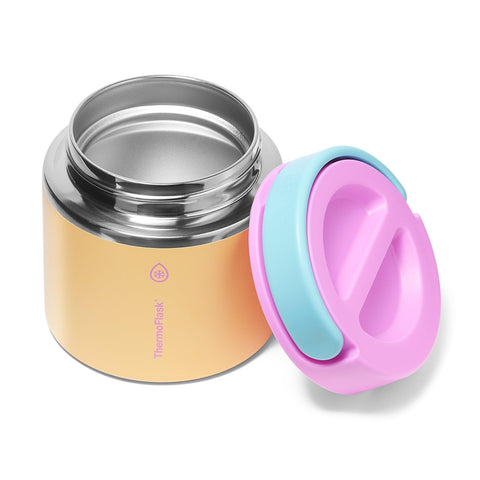 ThermoFlask lid close-up showing screw-top leakproof seal and secure transport benefit