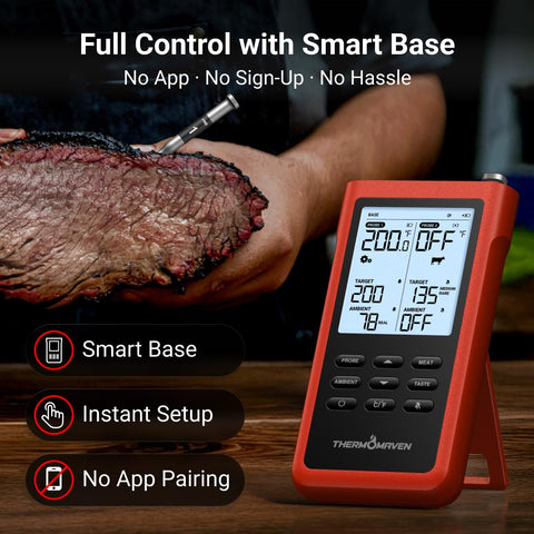ThermoMaven dual probes inserted into meat enabling simultaneous temperature tracking