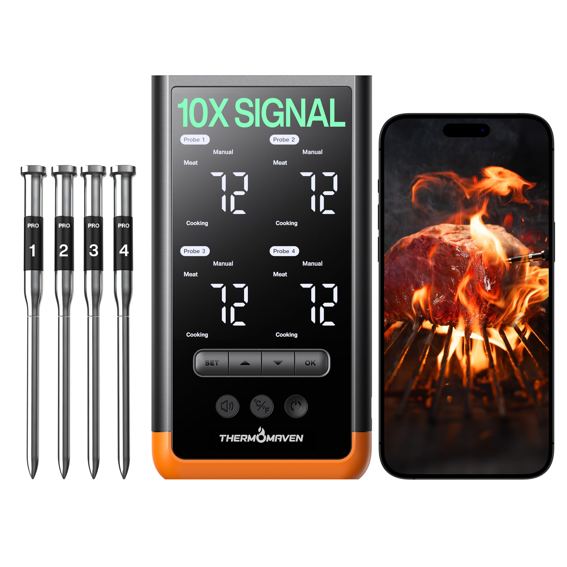 ThermoMaven front display showing live temperatures and easy controls