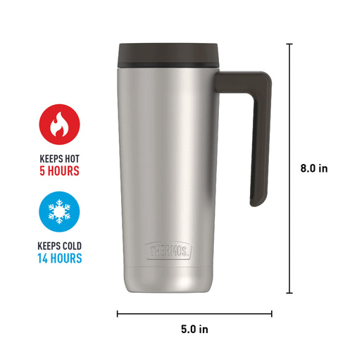 THERMOS next to a standard water bottle for clear size and capacity comparison