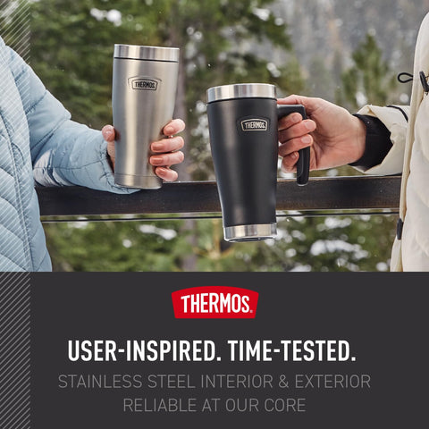 THERMOS mug seated in car cup holder demonstrating travel compatibility benefit