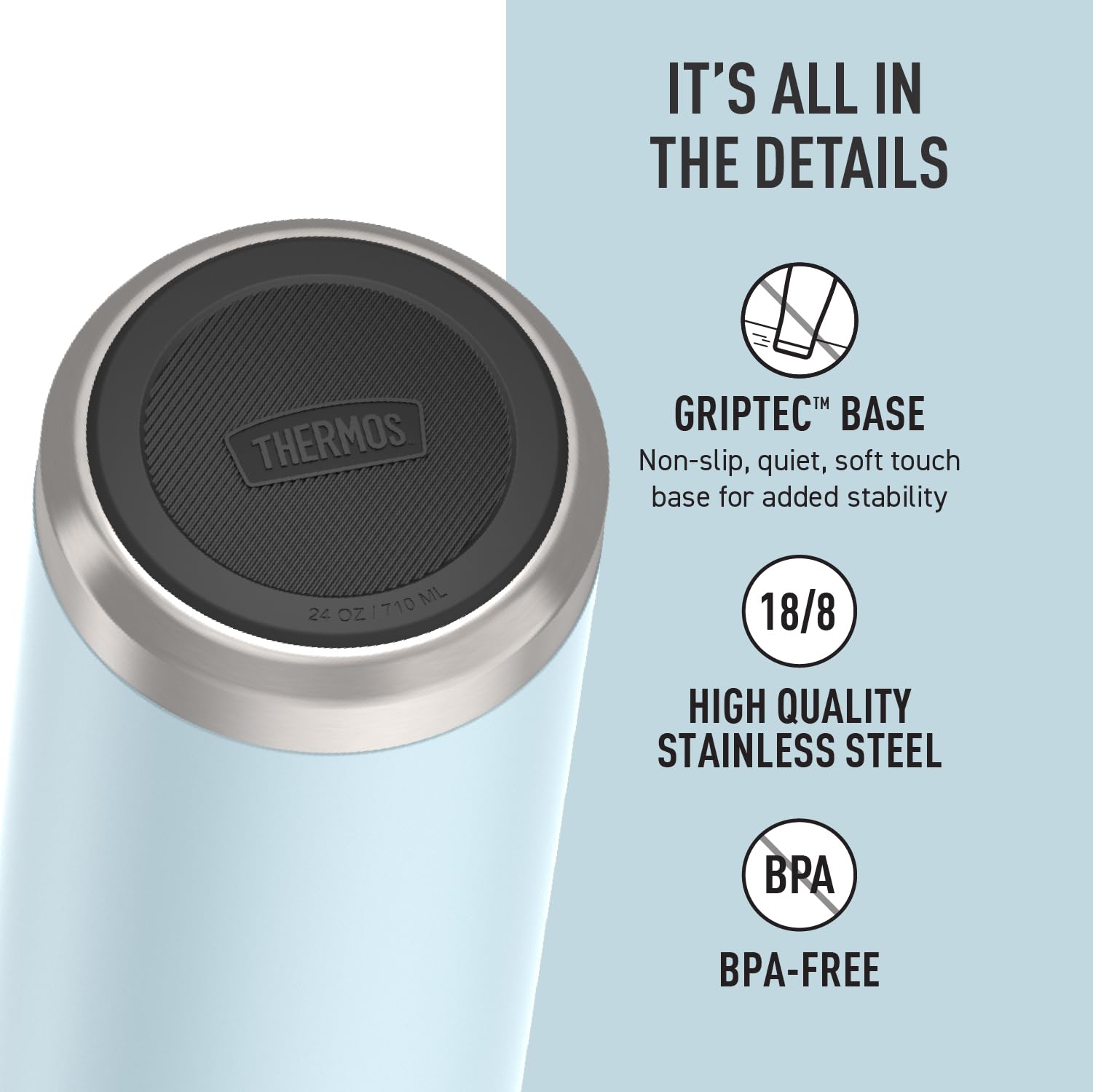 THERMOS GRIPTEC base detail image showing non-slip stability on surfaces