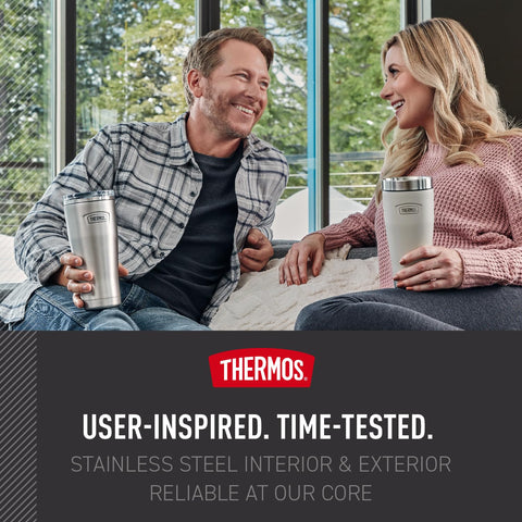 THERMOS tumbler seated in car cup holder for hands-free travel convenience