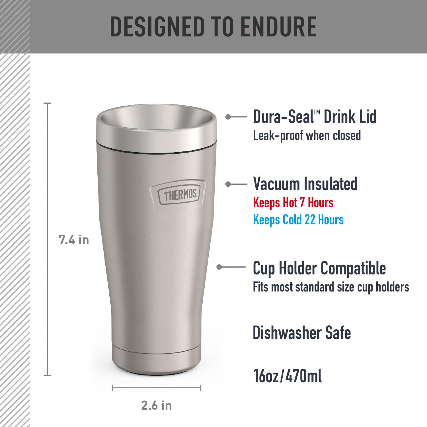 THERMOS close-up of matte stainless finish highlighting durable scratch-resistant surface