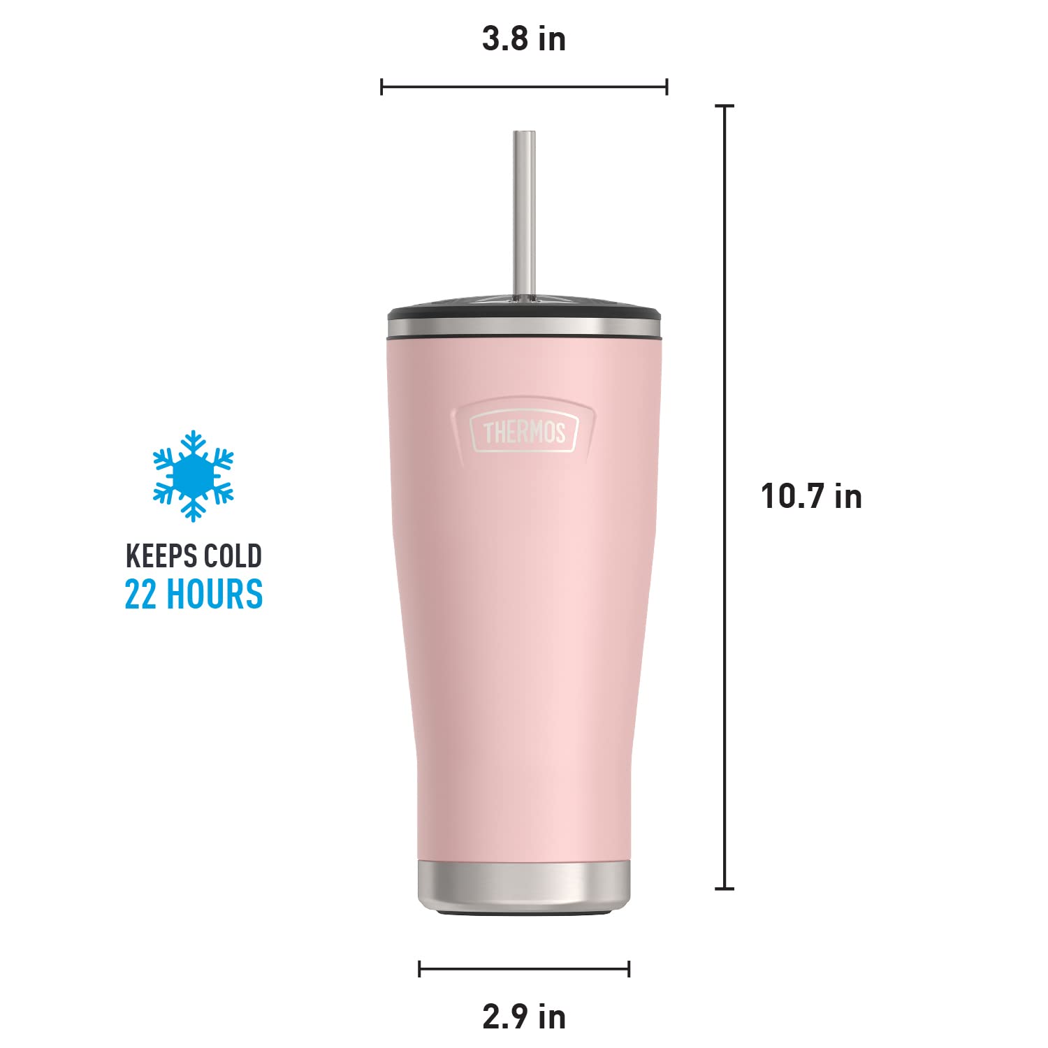 THERMOS 24oz tumbler held in hand for scale showing capacity and ergonomic size