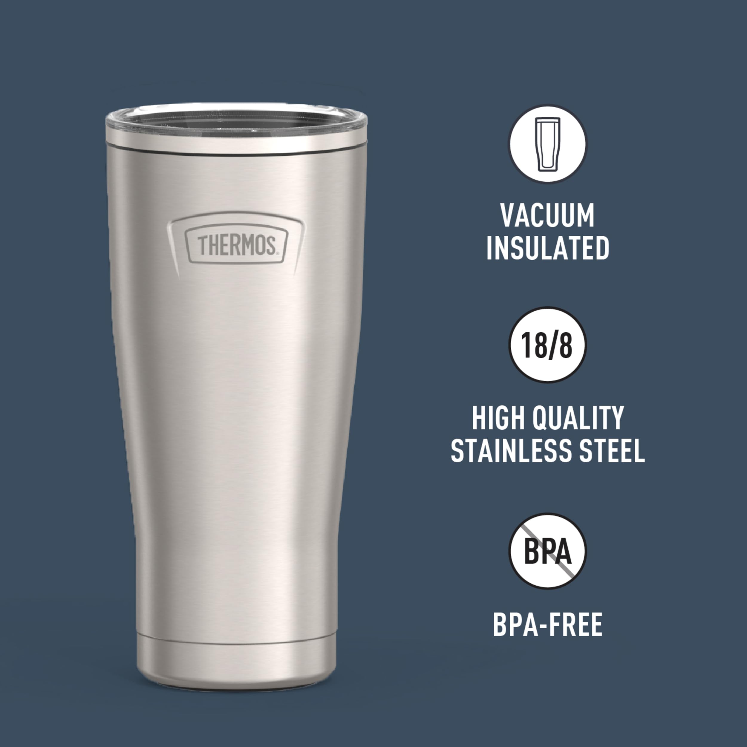 THERMOS slide-lock lid close-up showing secure seal and spill-resistance benefit