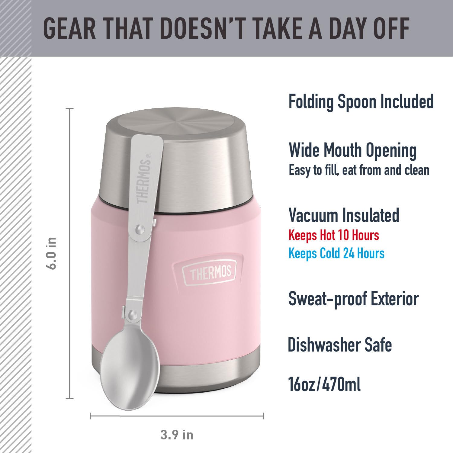 THERMOS close-up of Dura‑Guard stopper and stow‑away spoon for hygienic storage benefit