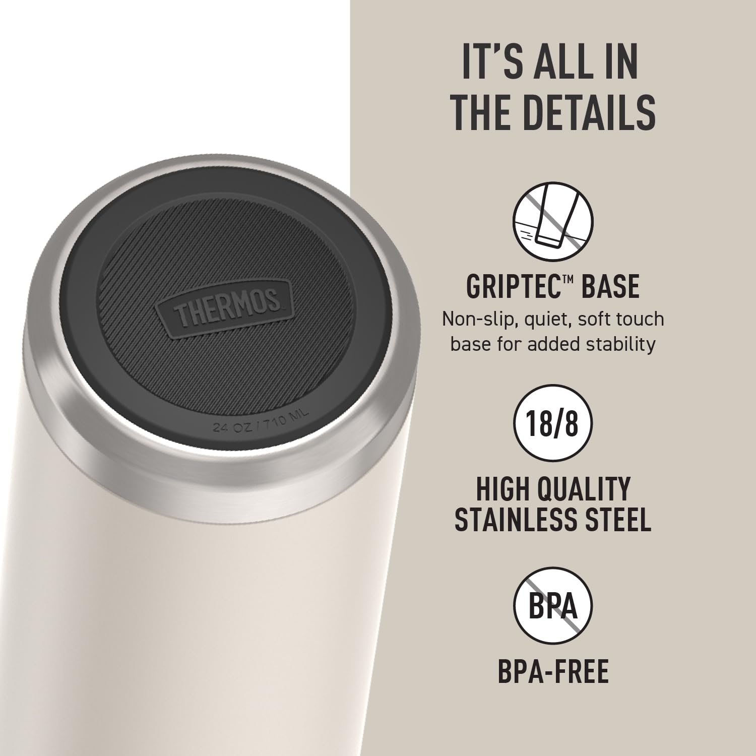 Thermos ICON SERIES True-Coat finish texture highlighting scratch resistance and durability