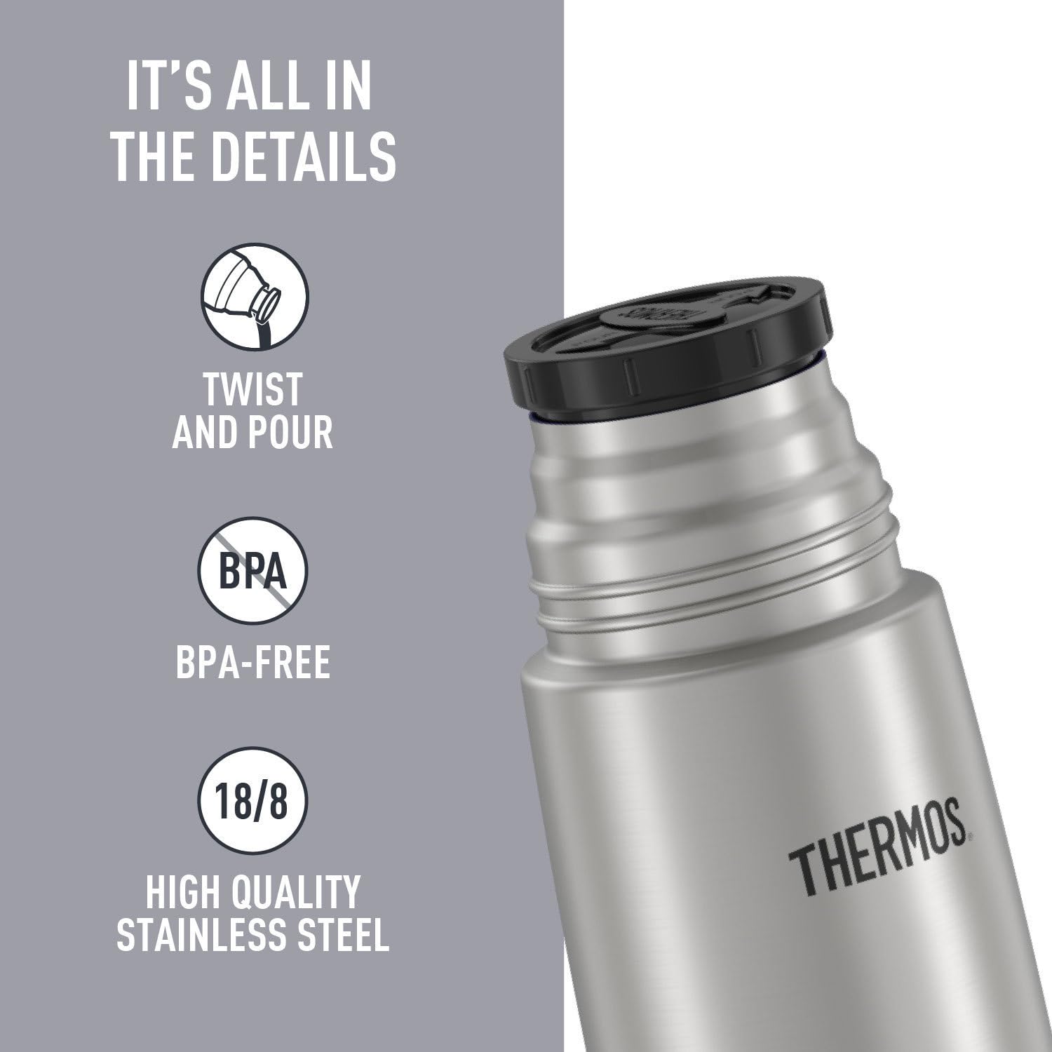 THERMOS bottle in car cup holder demonstrating commuter-friendly fit
