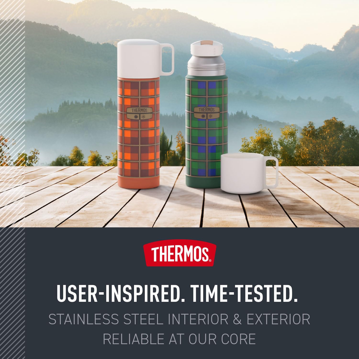 THERMOS stainless finish close-up showing durable, sweat-proof surface