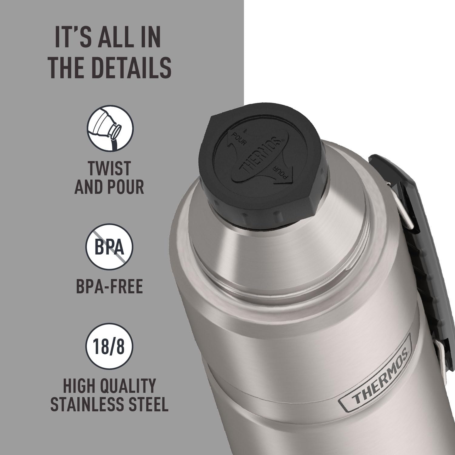 THERMOS 40oz bottle next to coffee mug showing group-portion capacity benefit
