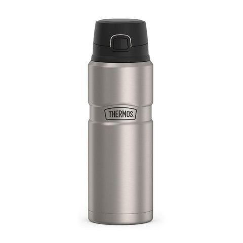 THERMOS front view of bottle showing matte steel finish and durable body benefit