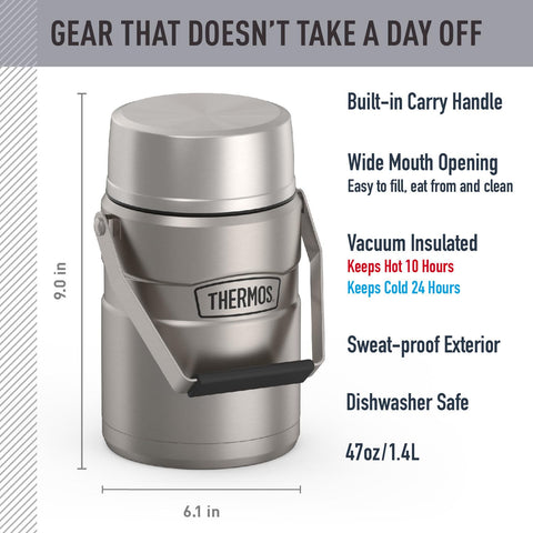 THERMOS close-up of handle and lid detail, secure grip and leak protection