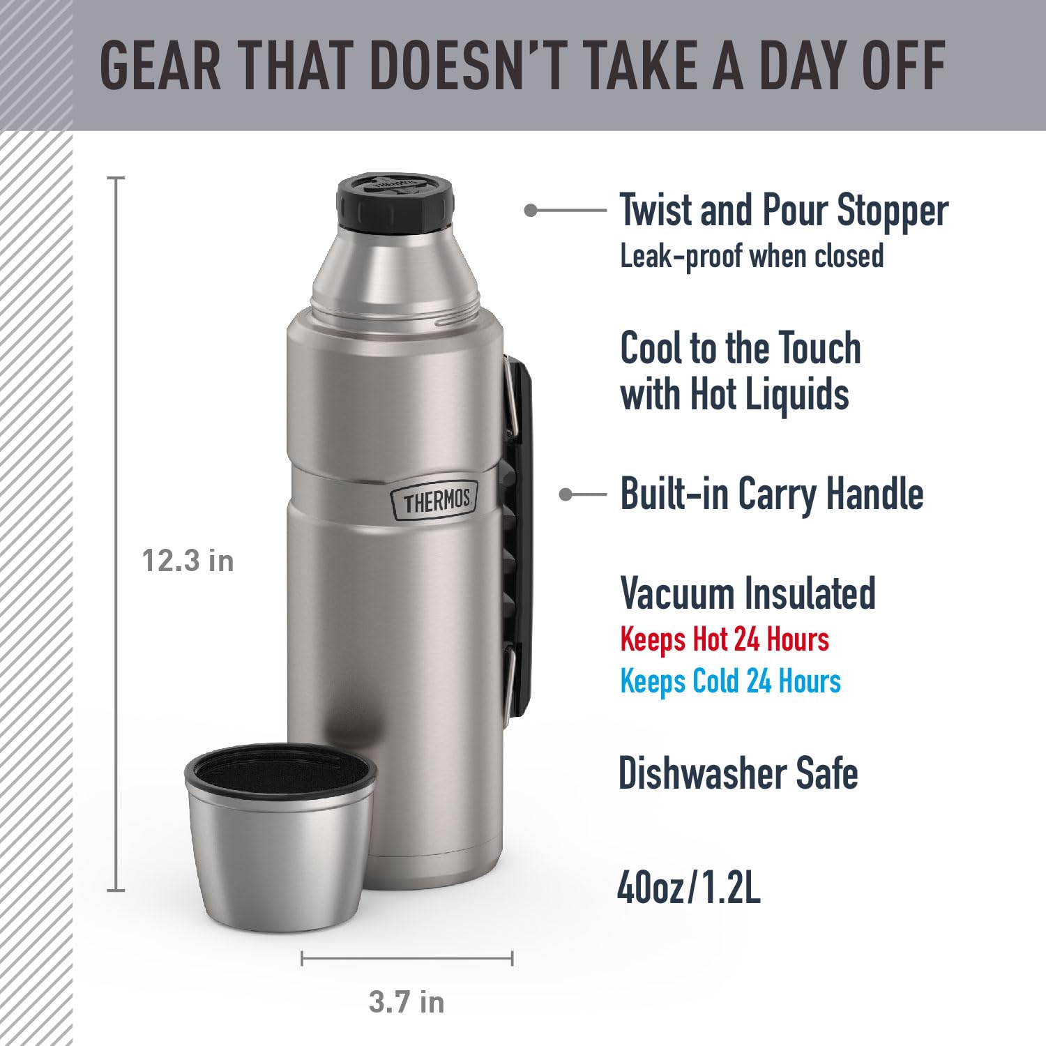 THERMOS serving cup doubled as lid offering easy pouring and portable serving