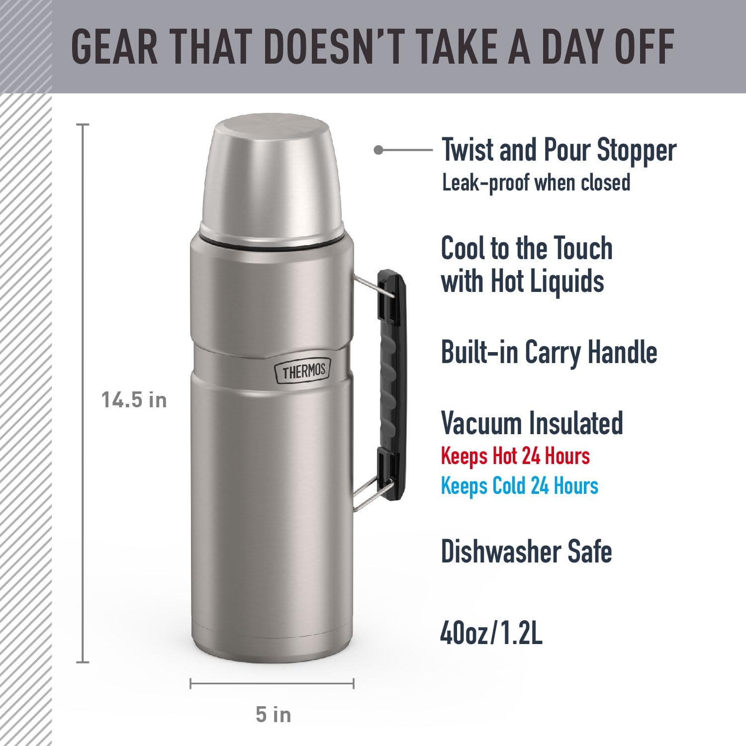 THERMOS Stainless King serving cup shown as lid and pour cup for easy sharing