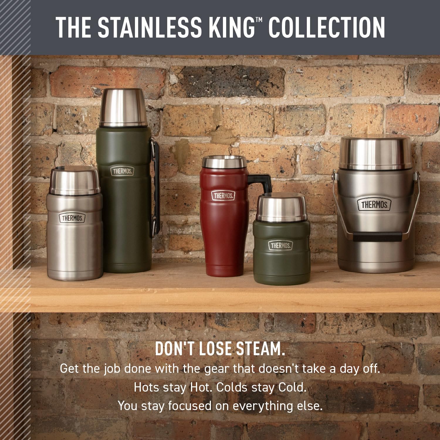 THERMOS army green exterior texture close-up showing sweat-proof finish and grip