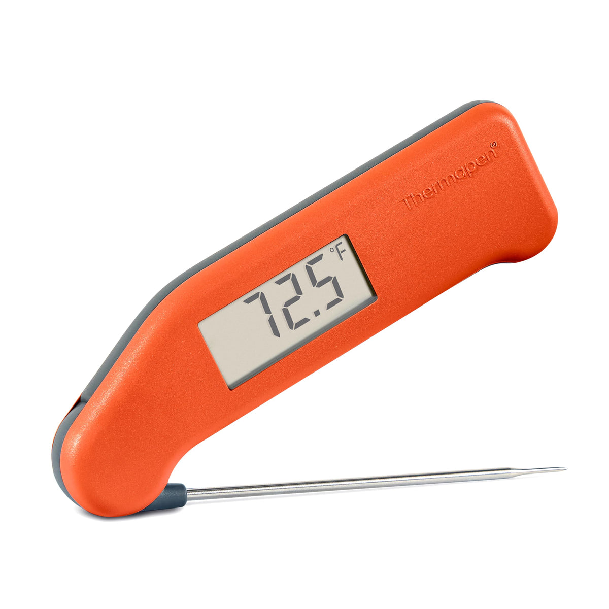 ThermoWorks Classic Thermapen front view showing display and cayenne red finish for quick identification