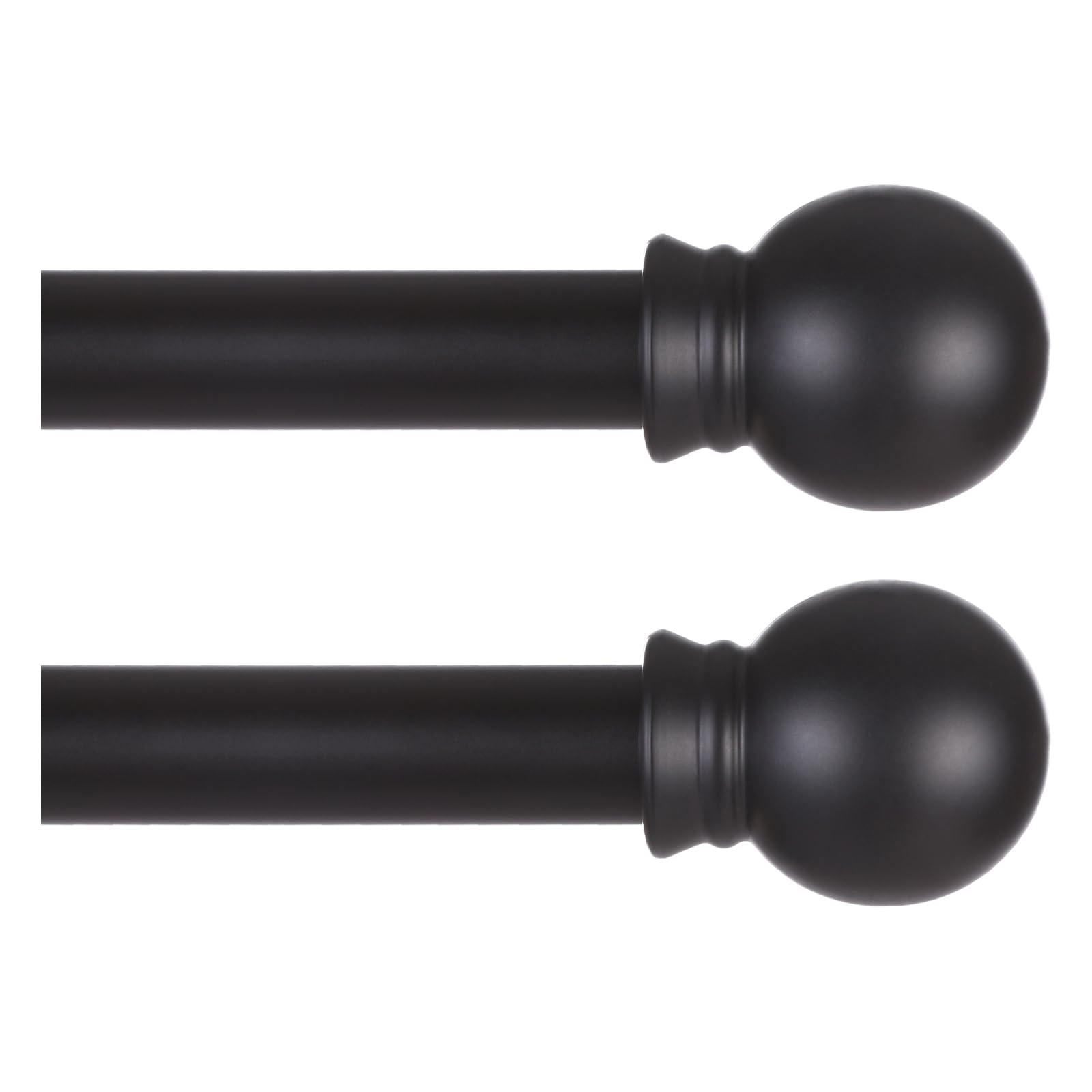 Thestoa 2-pack front view showing matte black rods and finials, neat modern look