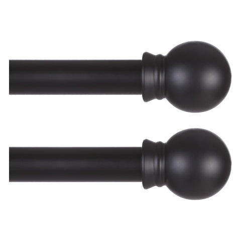 Thestoa 2-pack front view showing matte black rods and finials, neat modern look