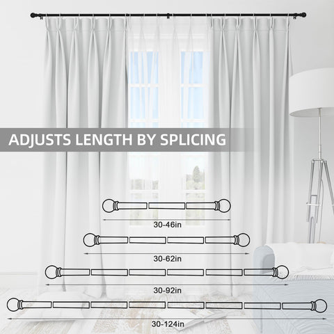 Thestoa rod beside tape measure illustrating adjustable 48 to 92 inch range