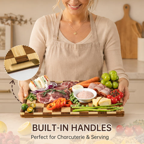 thetchry cutting board in use chopping vegetables for efficient meal prep