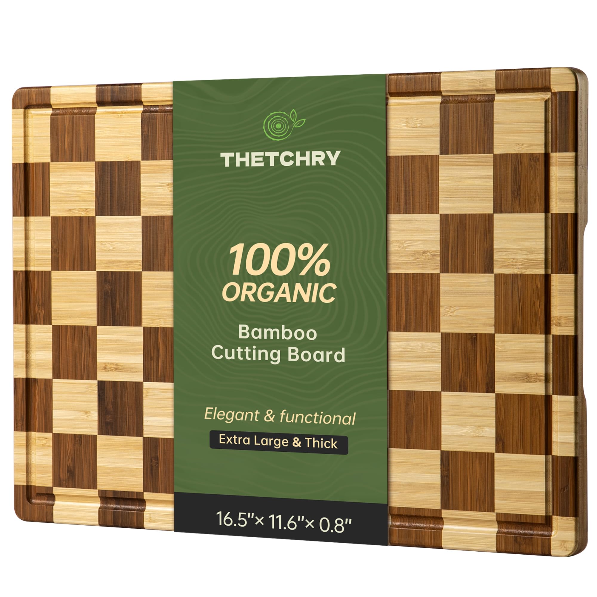 thetchry front view checkered cutting board shows elegant serving and prep use