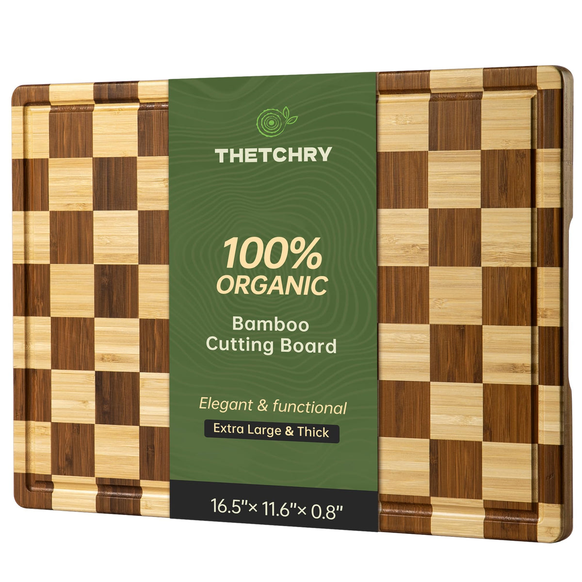 thetchry front view checkered cutting board shows elegant serving and prep use