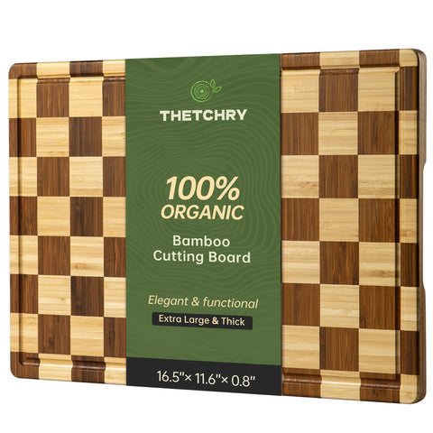 thetchry front view checkered cutting board shows elegant serving and prep use