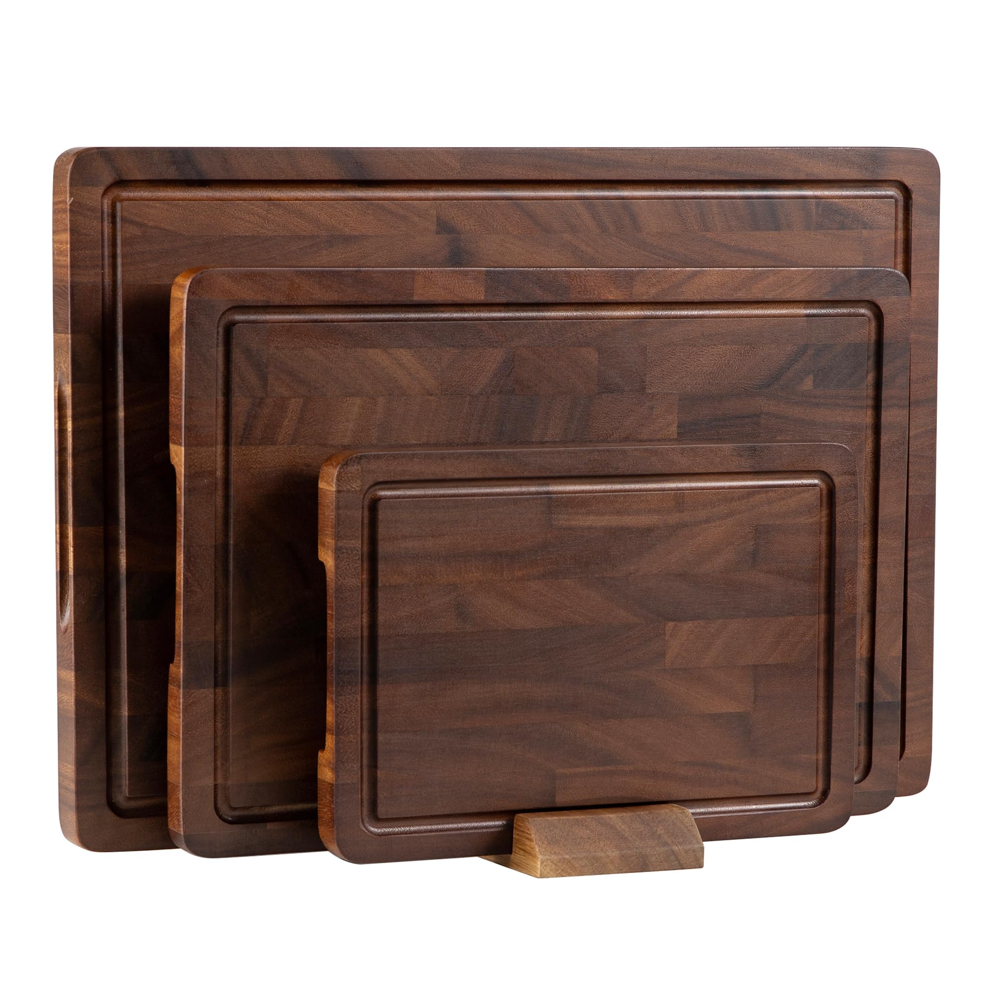 thetchry walnut cutting board front view showing full shape and finish, durable utility