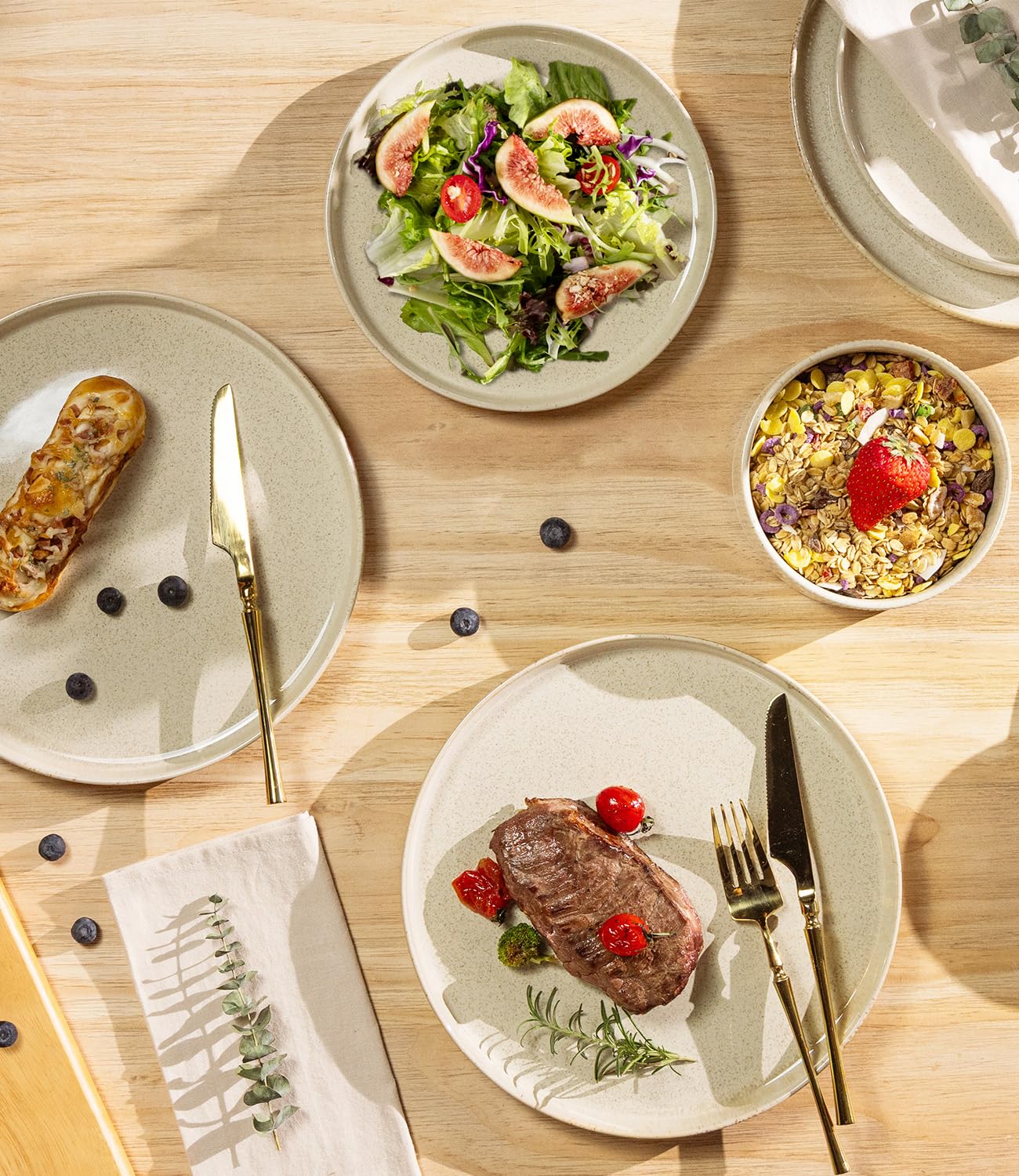 theterra dinner plate on wood table displaying food presentation and sturdy design benefit