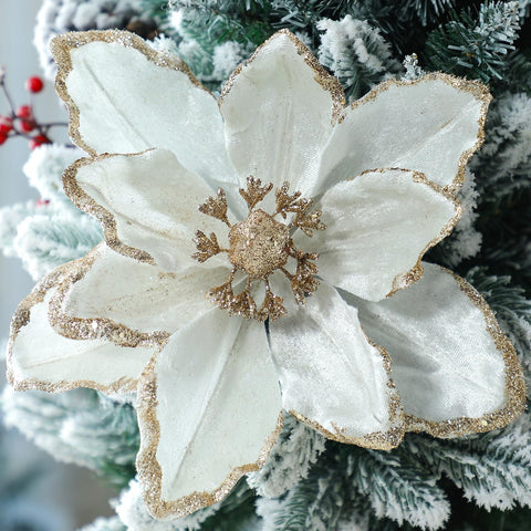 thiccywoov front packaging showing eight white velvet magnolias and pearls for instant holiday impact