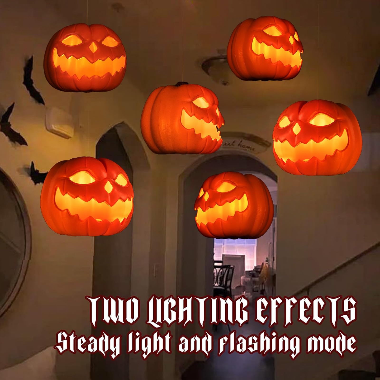 Thigreact hanging pumpkins over table creating warm party ambiance