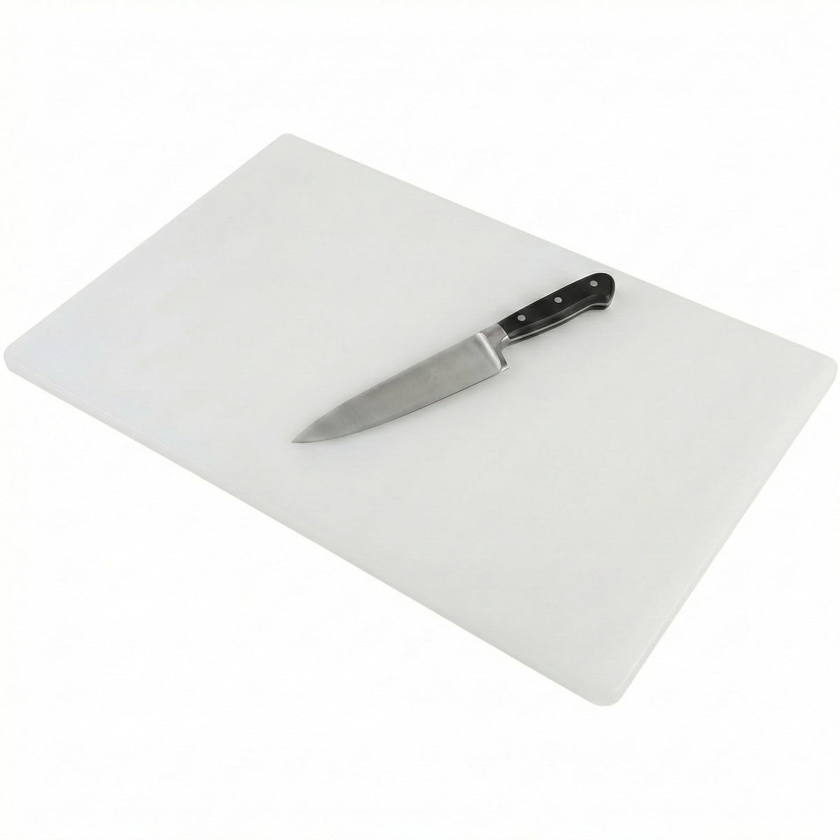 Thirteen Chefs cutting board front view shows full 20x15 prep area and durability