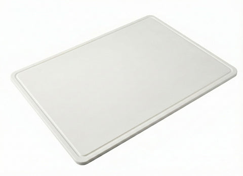 Thirteen Chefs front view of white HDPE cutting board showing size and shape for versatile prep