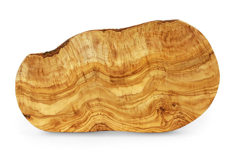 Thirteen Chefs front view of large olive wood cutting board highlights serving benefit