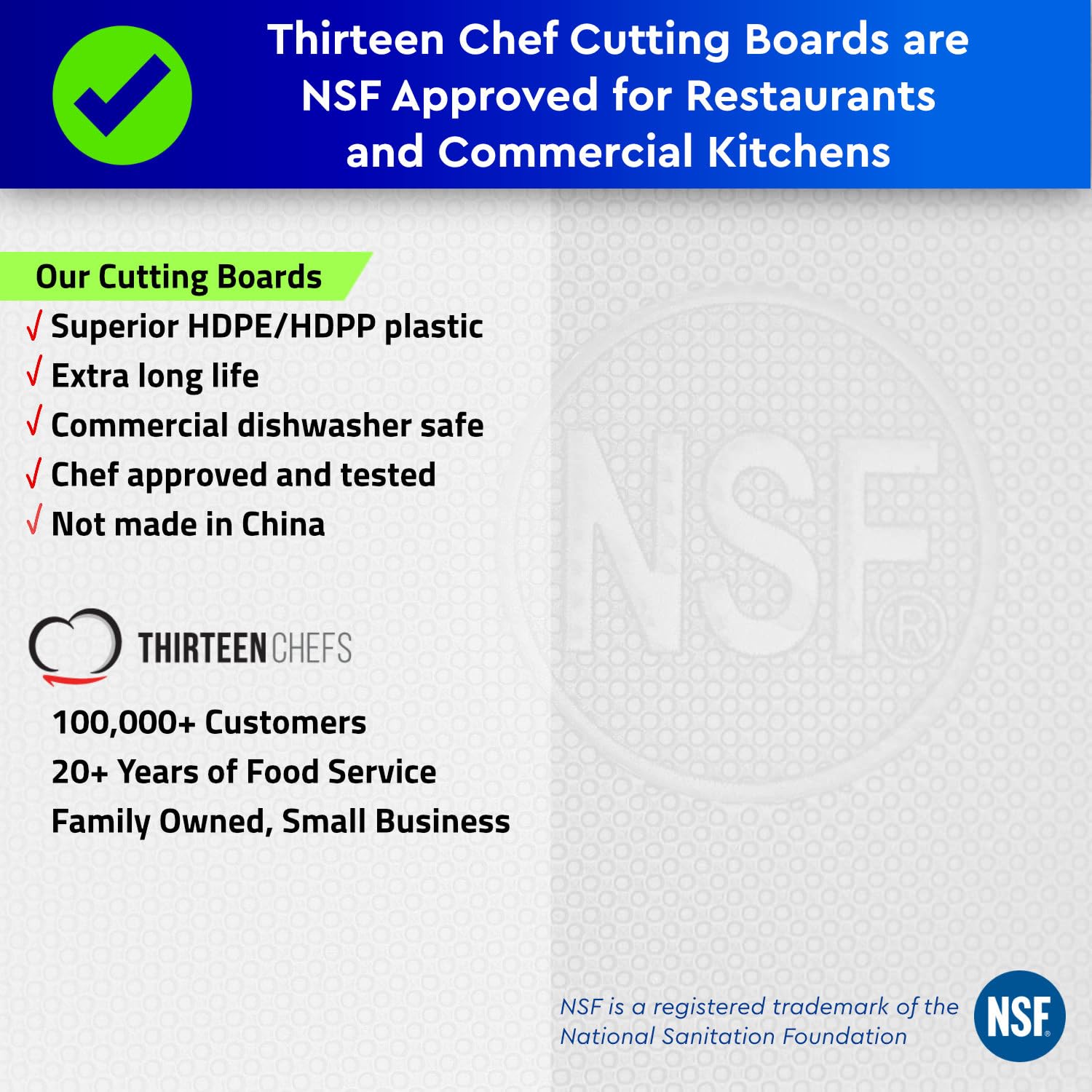 Thirteen Chefs side profile showing 1/2 inch thickness for stability and durability