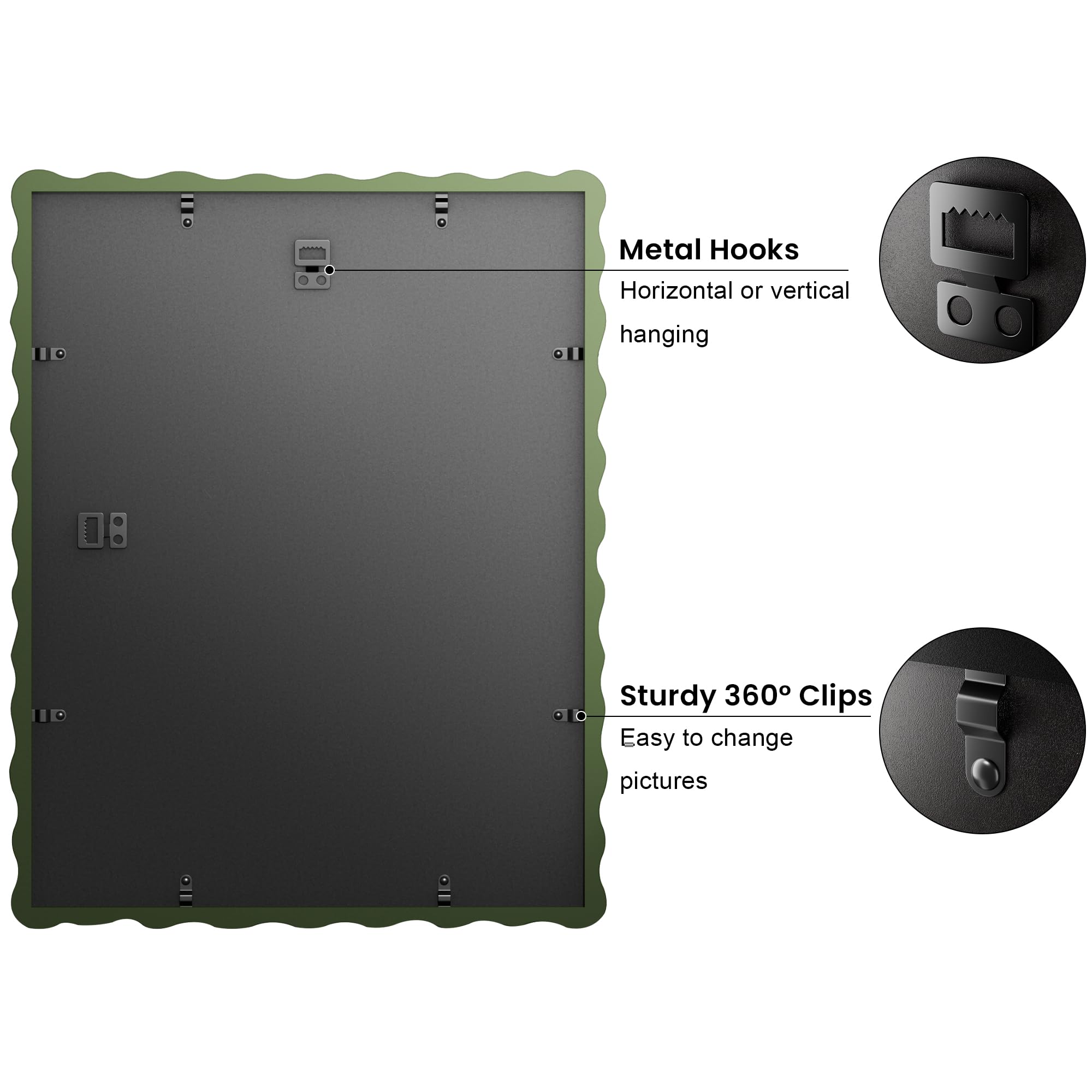 THKRLOF back view with rotating snaps showing easy photo changes