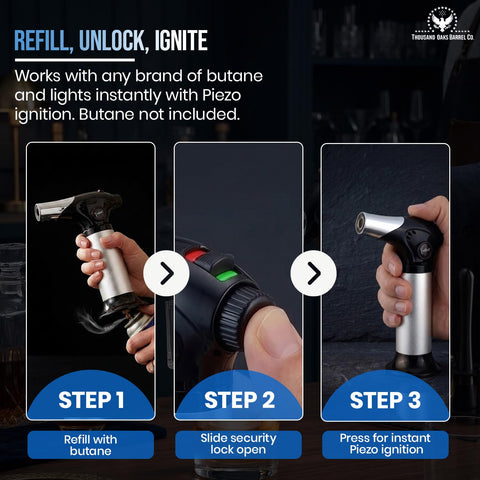 THOUSAND OAKS BARREL flame adjuster and lock controls offering steady regulated output